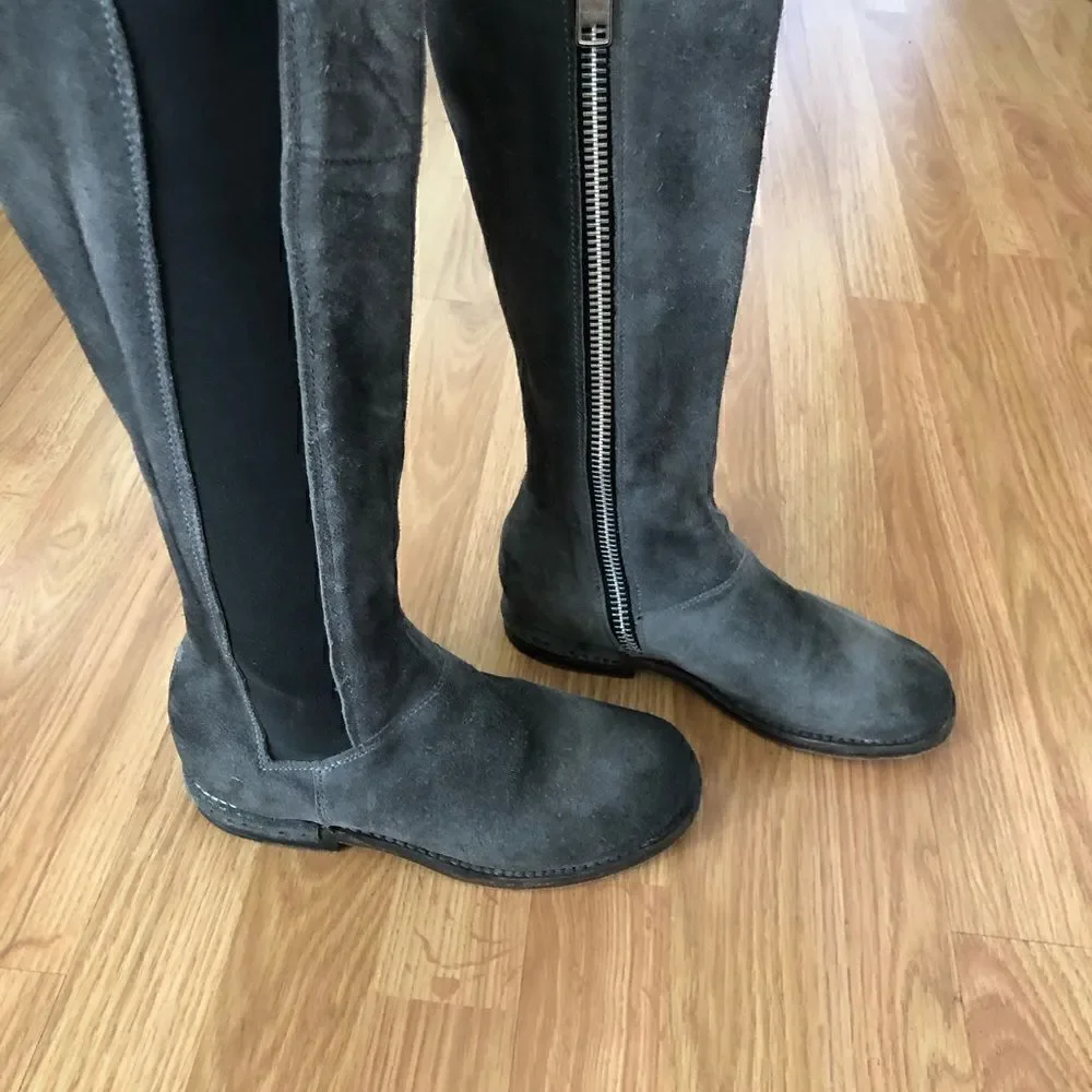 Bed Stu Tall Gray Suede Leather Boots Side Zip